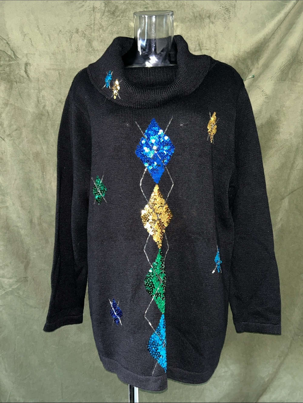 Victoria Jones Black Sequin Diamond Cowl Neck Sweater